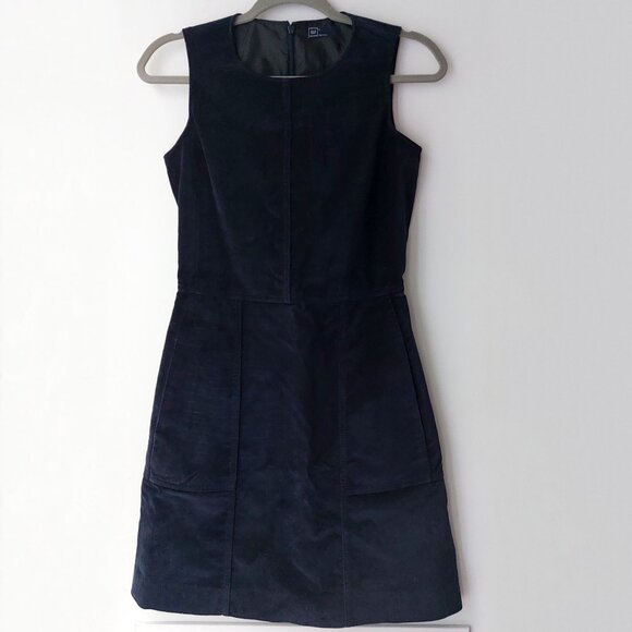 NWOT Navy Blue Cotton Velvet Shift Dress 0 Christmas Parties - Picture 2 of 8